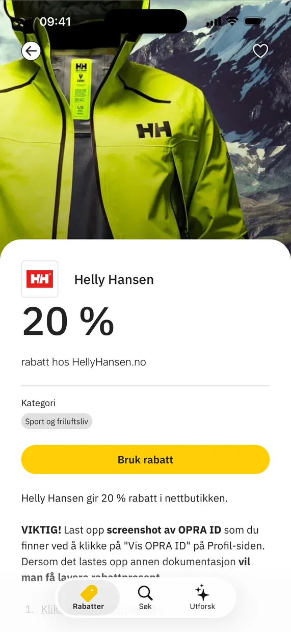 A discount in the OPRA app, with its code and terms